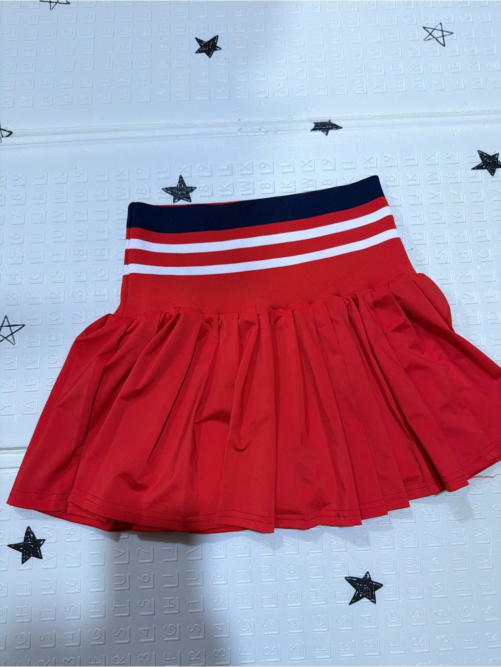 Sporty Red Pleated Skater Skirt with Striped Waistband